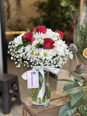 papatya ve güller Cam vazo